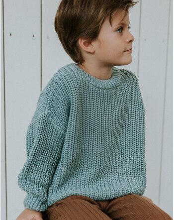 Yuki Kinder-Strickpullover Chunky aus Bio-Baumwolle - Ocean