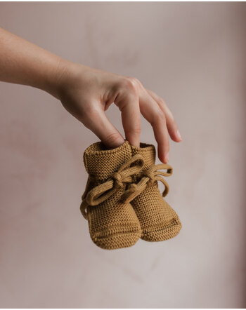 Hvid Chaussons Tricoter bébé laine mérinos ochre