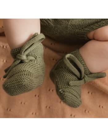 Hvid Chaussons Tricoter bébé laine mérinos artichoke