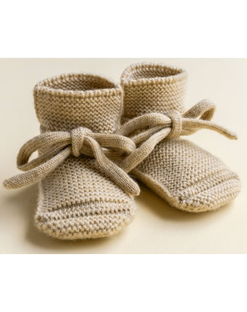 Hvid Knit Baby booties merino wool sand