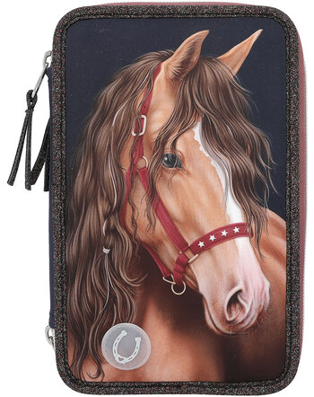 Miss Melody 3 Fach Federtasche LED GLITTER HORSE