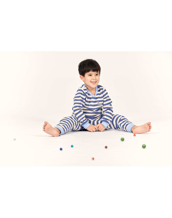 Sense Organics Kids Pyjama LONG JOHN TERRY - Blue Stripes + Dino