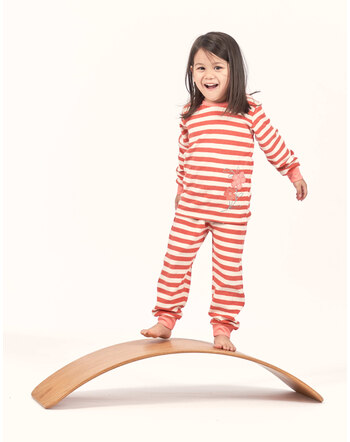 Sense Organics Kids Pyjama LONG JOHN TERRY - Coral Stripes + Flower