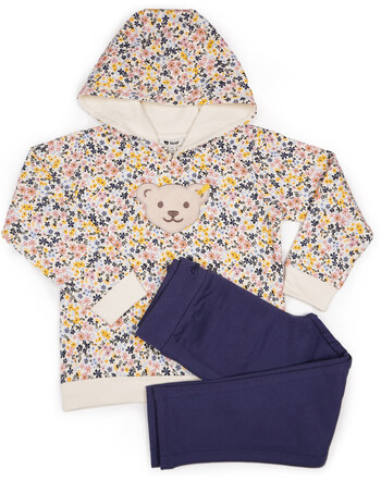 Steiff Set Sweathose + Hoodie - Crown Blue / Creme Blümchen