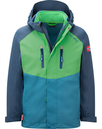 Trollkids 3in1 Allweather Jacket KIDS BRYGGEN - fresh green/mystic blue/dark marine