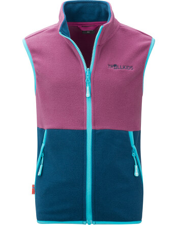 Trollkids Vest fleece Zip-In KIDS KJERAG - Bright Berry/Madeira Blue/Lagoon Blue