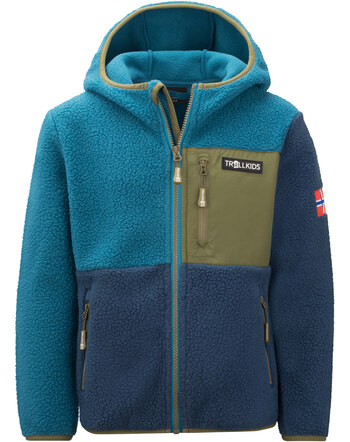 Trollkids Jacke Sherpa Fleece KIDS AURLANDSFJORD - dark marine/mystic blue/pine green