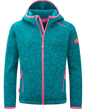 Trollkids Kapuzen-Jacke Strickfleece GIRLS JONDALEN XT - Dark Turquoise/Light Magenta