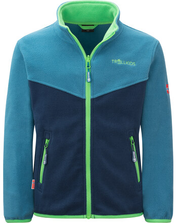 Trollkids Kids Fleece Jacket Zip-In OPPDAL XT - Fresh Green/Mystic Blue/Dark Marine