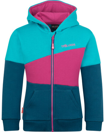 Trollkids Sweat jacket ALESUND SWEATER - Dark Turquoise/Madeira Blue/Bright Berry