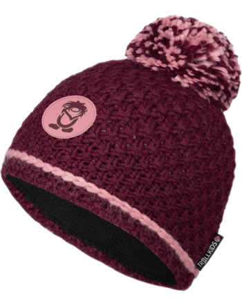 Trollkids Strick-Mütze GIRLS HEMSEDAL BOBBLE CAP maroon red/antique rose