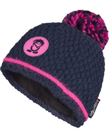 Trollkids Knitted Hat GIRLS HEMSEDAL BOBBLE CAP navy/magenta