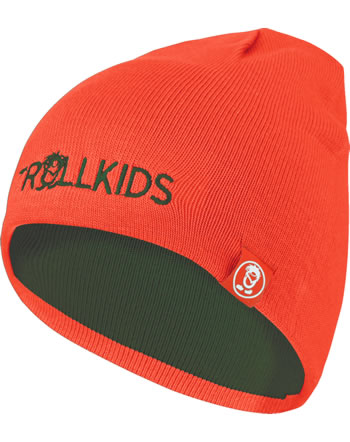 Trollkids Wende-Mütze Strick KIDS TROLL BEANIE forest green/flame orange