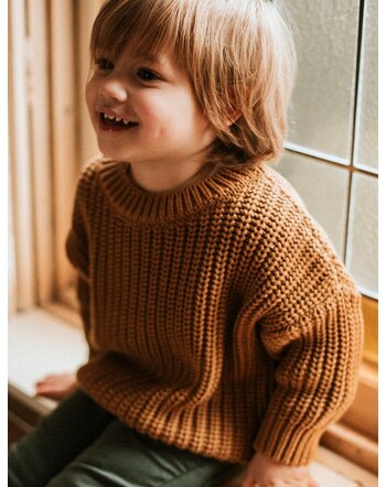 Yuki Kinder-Strickpullover Chunky aus Bio-Baumwolle - Gold