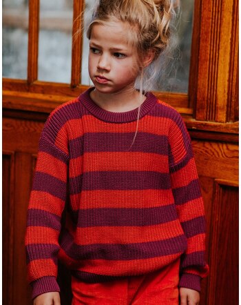 Yuki Kinder-Strickpullover Stripes aus Bio-Baumwolle - Lollipop